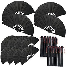 12 Sets Large Folding Fan with Sleeves Silk Hand Fan Chinese Japanese Kung Fu