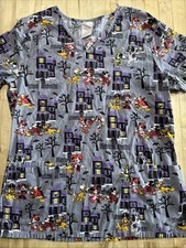 Women  s Disney Mickey Minnie Halloween Scrub Top Size Small