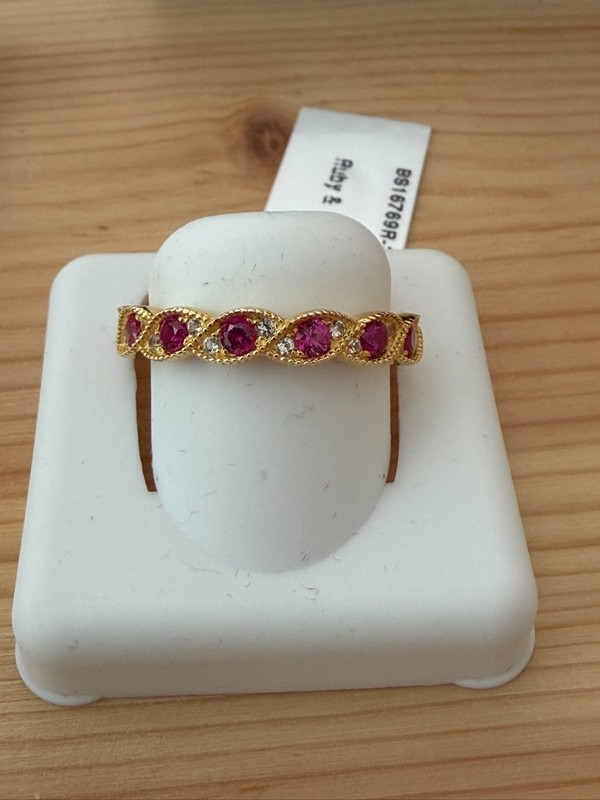 Gorgeous Ruby and White Sapphire Gold over Sterliing ring- NEW with tags