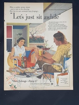 Magazine Ad* - 1956 - Beer Belongs - Let's just sit awhile