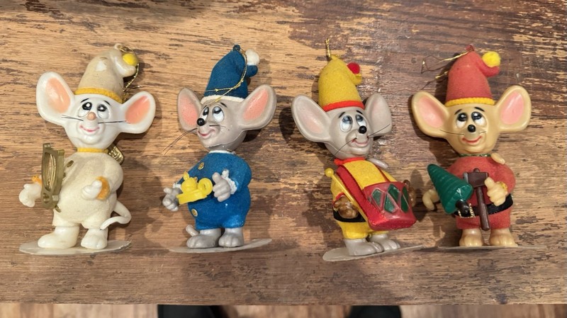 Lot of 4 Vintage Jasco Merry Mice Mouse Christmas Ornaments Hong Kong 1979