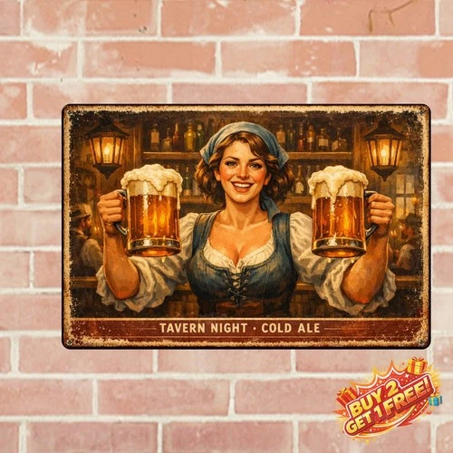 German Beer Girl Vintage Tin Sign 8x12 Inch Retro Metal Wall Art Plaque