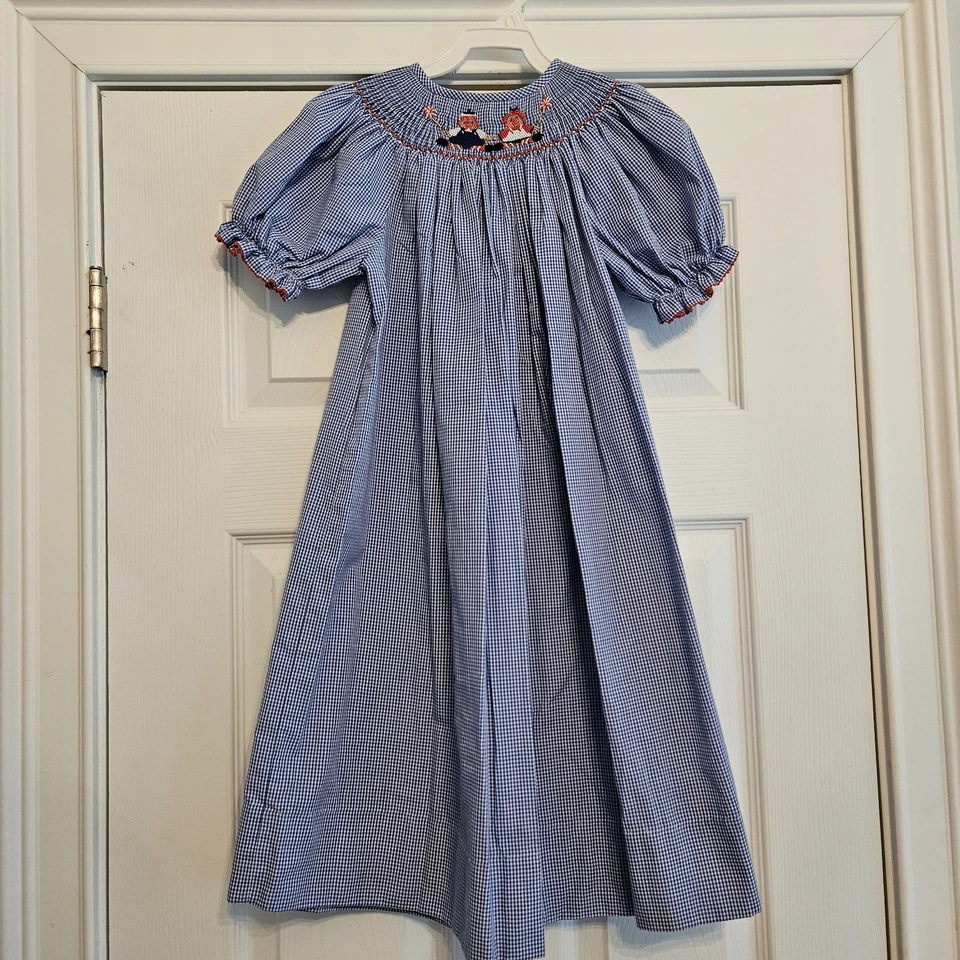 Amanda Remembered Blue Checkered RaggedyAnn And Andy Smocked  Kids Dress Sz 6 - Image 2 of 4