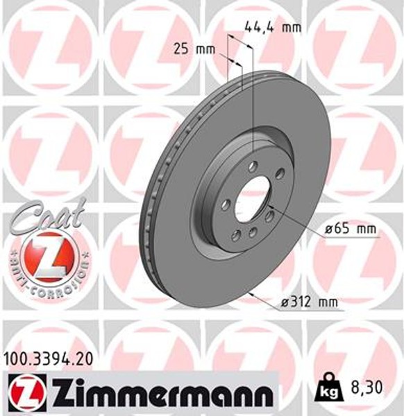 2X Zimmermann Bremsscheibe Coat Z 100.3394.20 FüR Audi A1 Sportback GBA City GBH-image