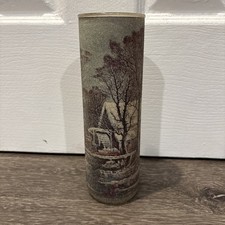 Vintage 9&rdquo; Sugar Frosted Glass Winter Pillar Candle Currier & Ives Jar FarmHouse