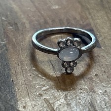 Silver Tone White Oval Center Stone White Stone Accent Ring Size 6.5