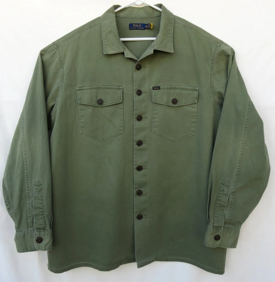 POLO Ralph Lauren Twill Utility Overshirt Shirt Olive Military Green - Mens 2XLT - Image 2 of 4