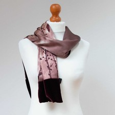 St Michael M&S Vintage Pink Burgundy Silk Velvet Floral Scarf Arty Boho