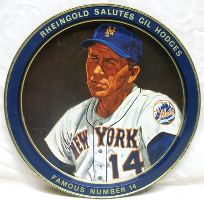 Original 1960's ''Rheingold Salutes Gil Hodges, Famous Number 14'' Metal Beer Tray