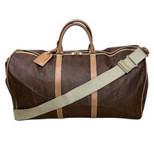 Etro Travel Boston Paisley Leather Canvas Duffle Bag XL 60cm +Tag Strap Lock Key