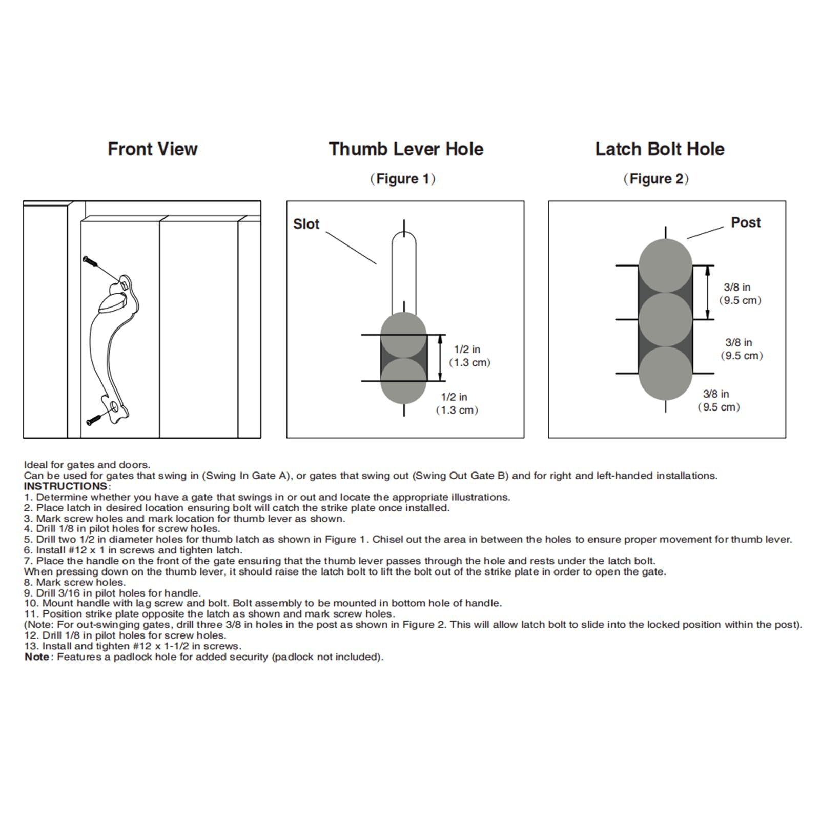 Thumb Gate Latch Heavy Duty Self Locking Door Latches and 9"Handle Kit Steel
