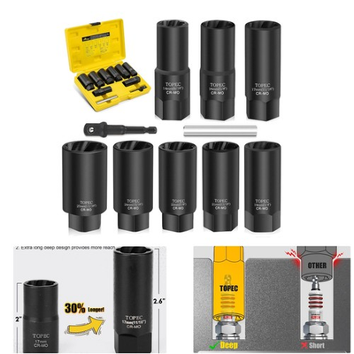 #ad TOPEC 10PCS Deep Lug Nut Remover Heavy Duty 1 2quot; Drive Impact Wheel Lock Rem... $68.38