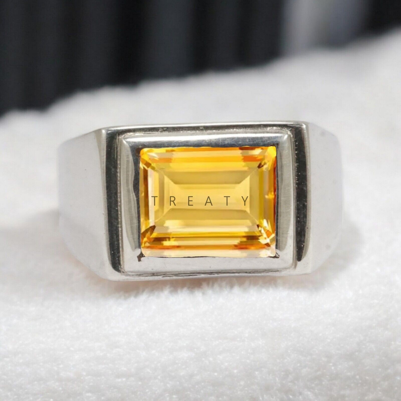 Citrine Baguette Cut Gemstone With 925 Sterling Silver Ring For Men's #859 #