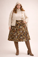 1X Fall Floral Maxi Skirt A-Line Textured Plus Size Brown Boho Cottage Core