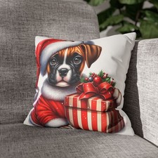 Christmas Puppy Dog Holiday Pillow Throw Cushion Couch