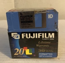 New FUJIFILM Floppy Disk 2HD IBM 3.5 , Mulit-Color Formatted Disks 20 PK