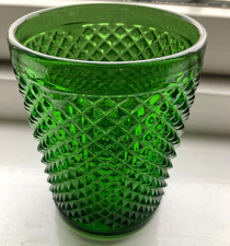 Unmarked Green Pressed Glass Toothbrush Holder Glass Diamond Pattern Textured