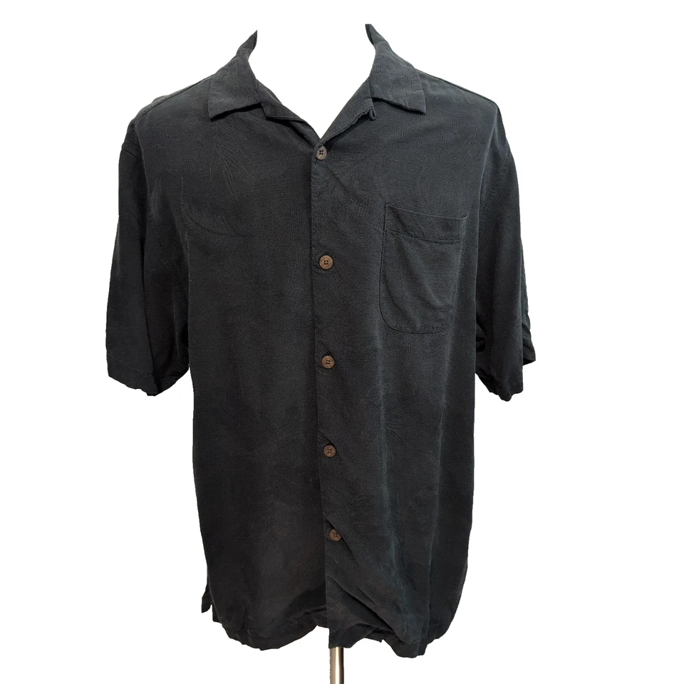 Chemise hawaïenne Tommy Bahama Original Fit LG noire 100% soie gaufrée - Photo 1/4