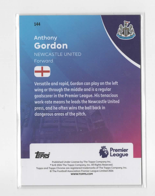 Anthony Gordon 2026 Topps Chrome Premier League Retrofractor /92 