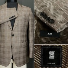 Hugo Boss Lanificio Tesse Biella Wool Brown Ivory Plaid Blazer Sport Coat 40R