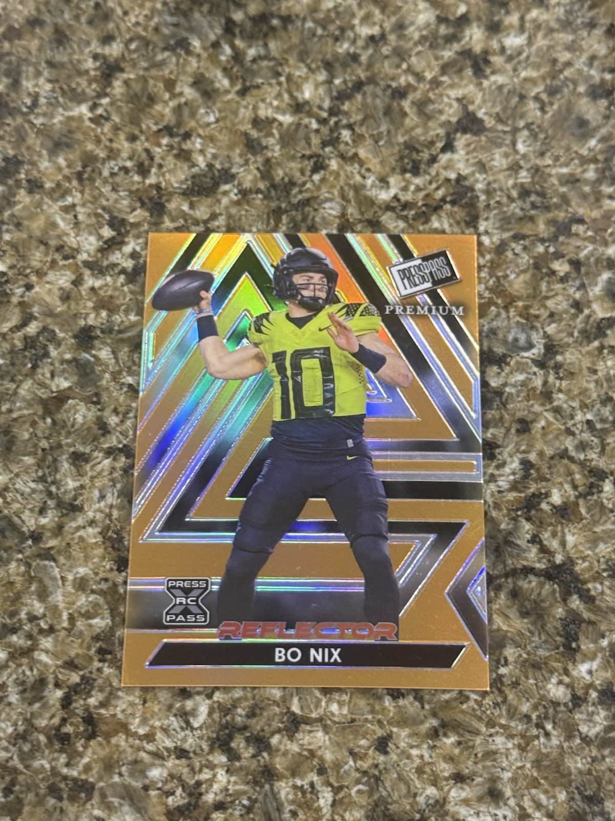 Bo Nix 2024 Leaf Press Pass Premium Reflector #10/10 Jersey # Orange