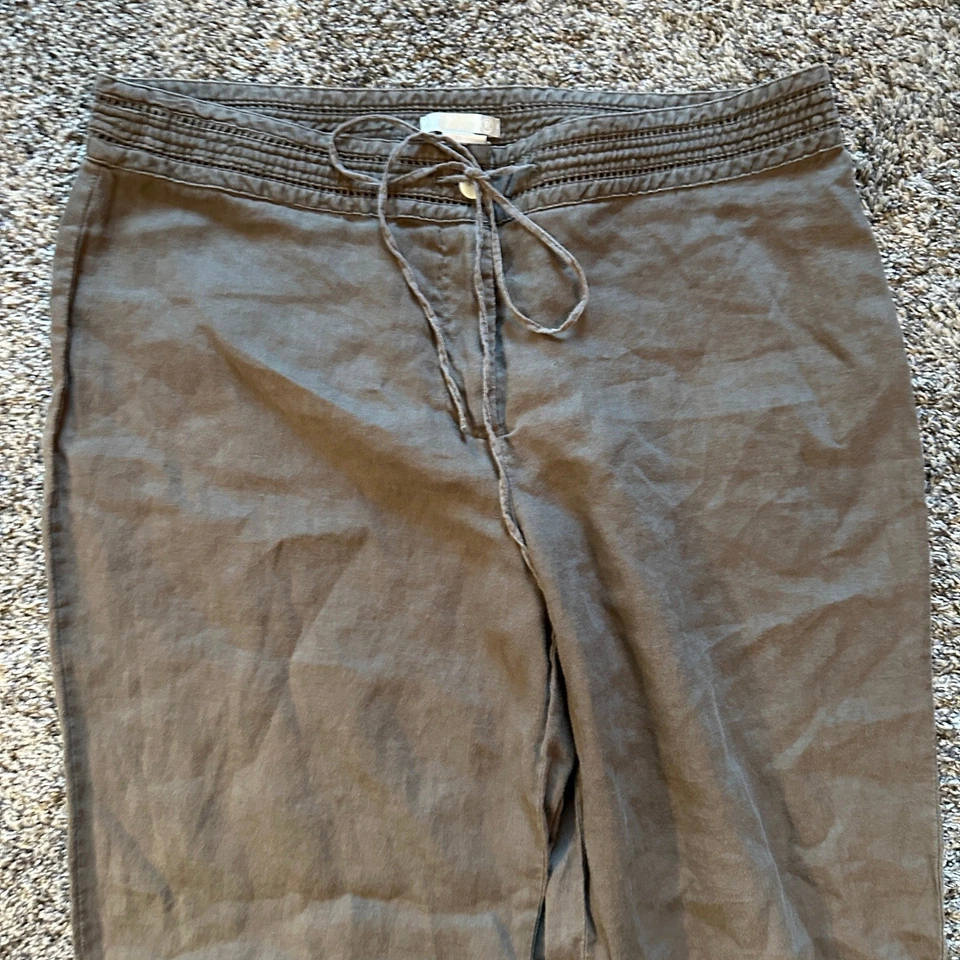 Pantalones Marrón Mezcla Lino Pierna Recta Borde Decorativo Talla 12 Lagenlook Lagom Alt Foto 2 de 4