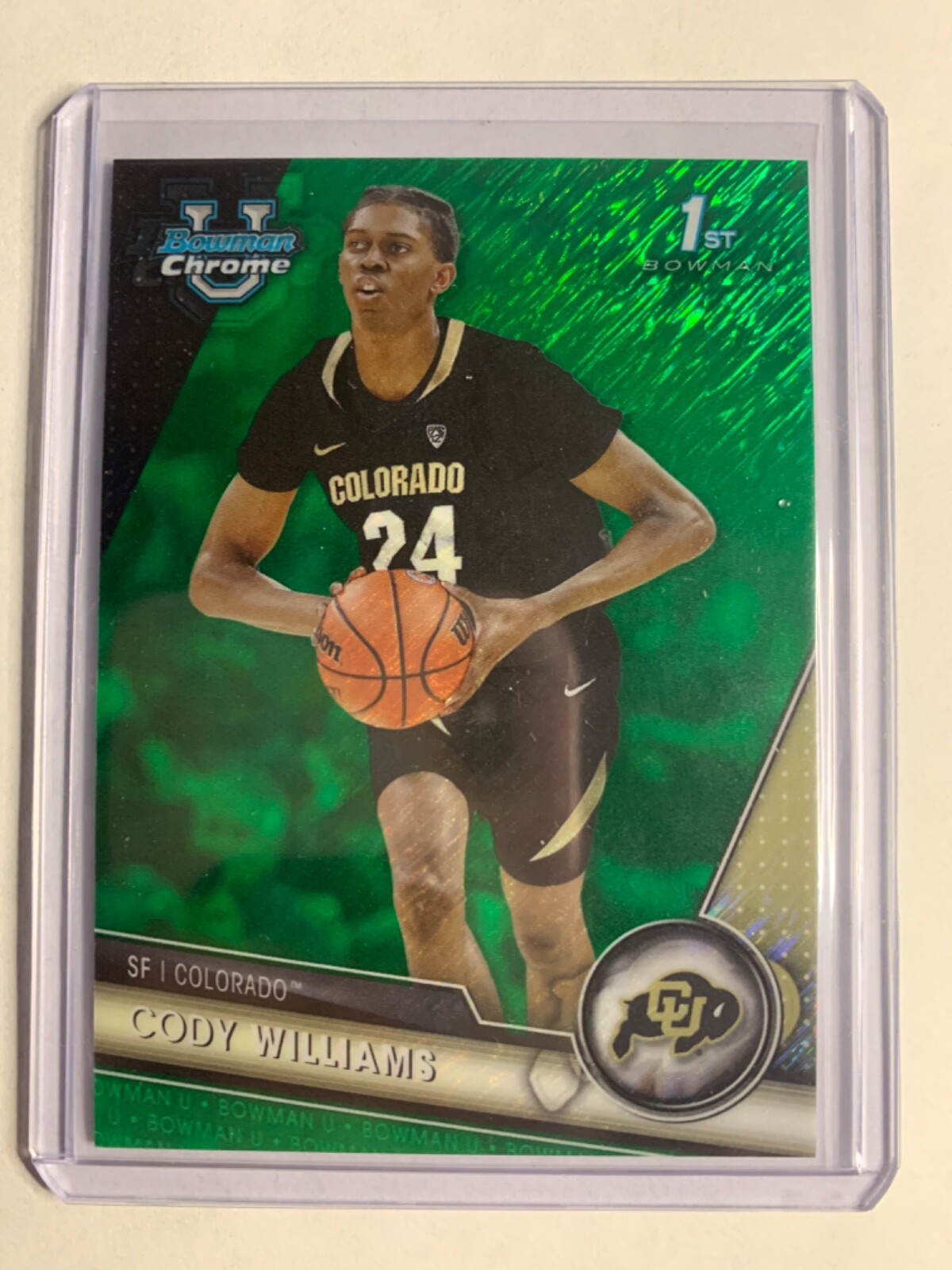 2023-24 Bowman University Chrome Green Shimmer #16 Cody Williams #D /99 RC