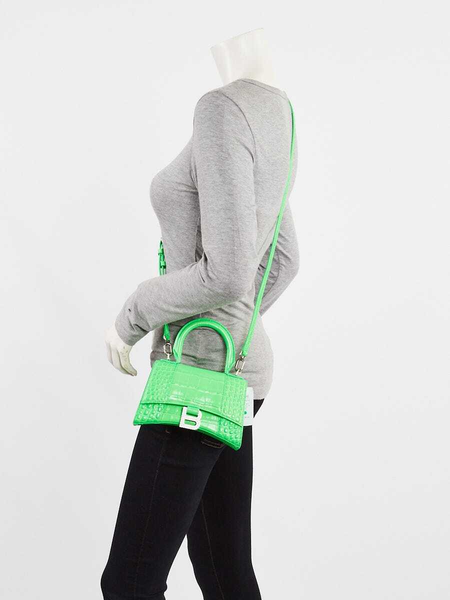 小物 BALENCIAGA Balenciaga Hourglass XS Handbag Crocodile Embossed With