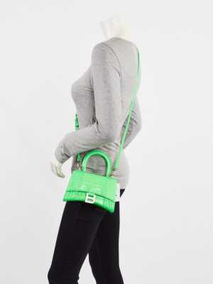 Balenciaga Bright Green Croc Embossed Leather Hourglass