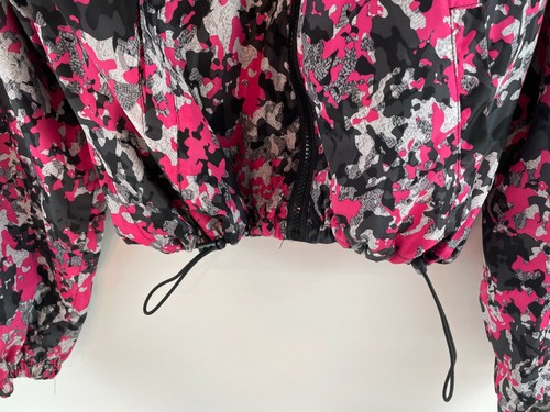New Look Jacket Women's Size L Pink Full Zip Floral Hoody Hem Adjustable Cord - Picture 4 of 9