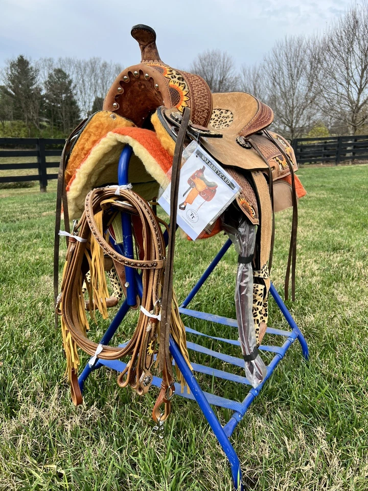 12” Children’s Saddle With Cheetah Print and Sunflowers, Includes EXTRAS - Image 4 of 4