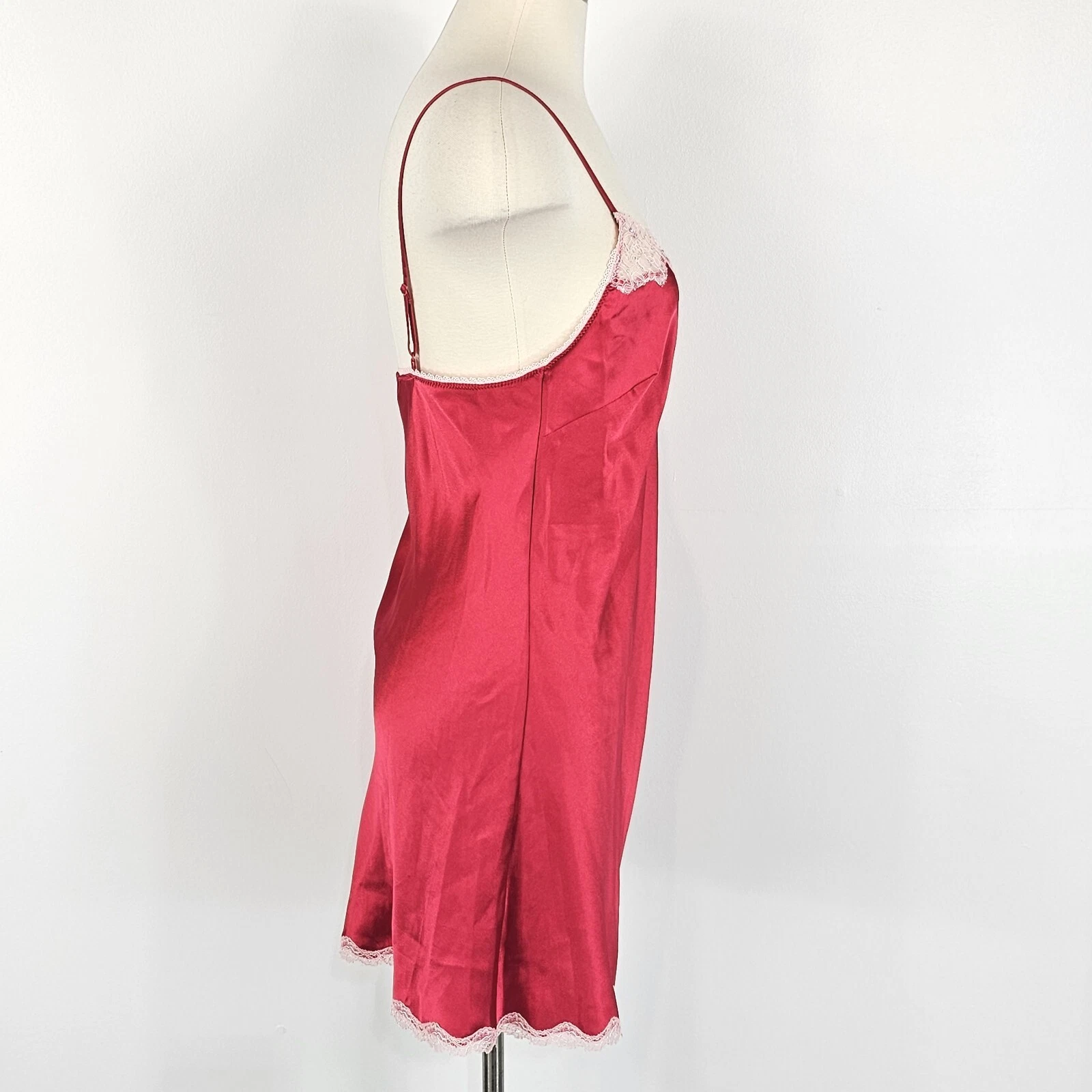 UNDERCOVER Camicia slip abito Victorias Secret medio rosso babydoll raso pizzo civettuola Y2K
