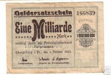 Banknote inflation Königsberg in East Pr. 1 billion mark 1923