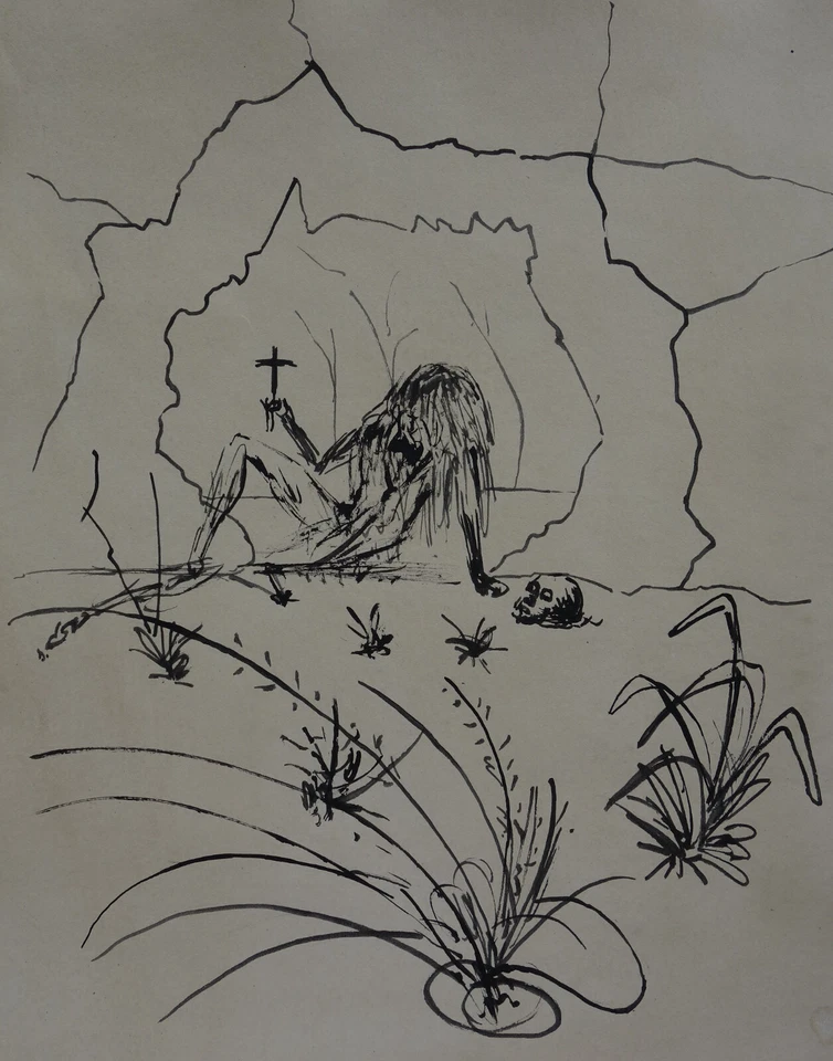 Raro dibujo de composición surrealista único, firmado Salvador Dalí Foto 2 de 4
