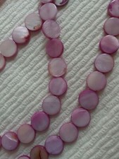 PINK DYED 9.8mm ROUND FLAT MOP BEADS  40 BEADS