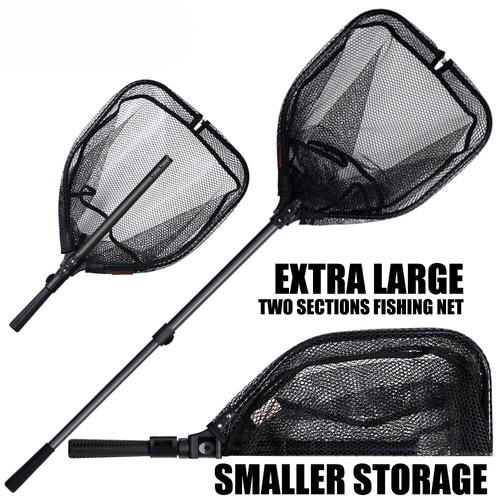 Großes Fischernetz Gummibeschichtet Kescher Pole Catch Release Faltbar Neu