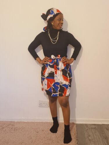 Ankara Skirt African  African Print Skirt Midi Skirt with Pockets+FREE HEADWRAP - Picture 1 of 10