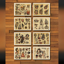 Set of 8 American Traditional Flash Sheet Prints, Size 8.5 x 11