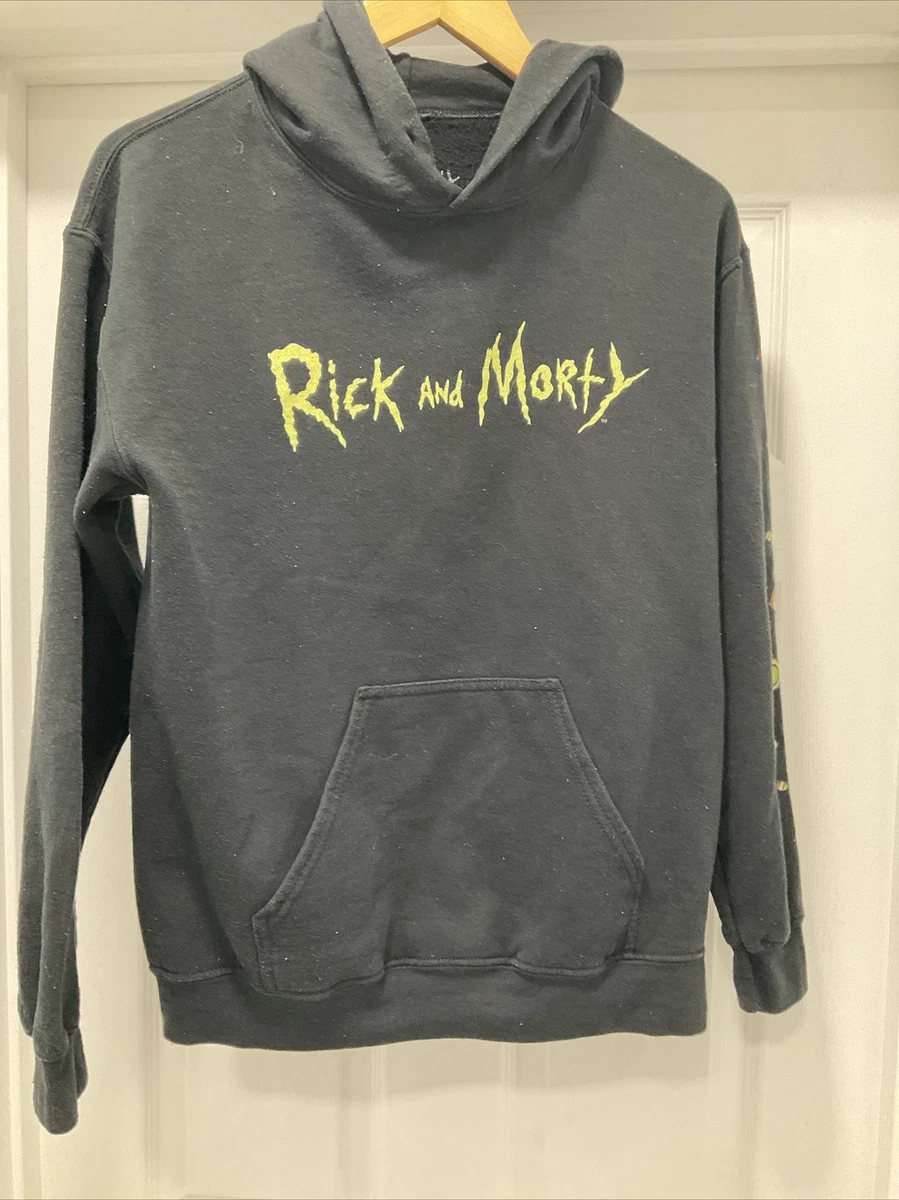 Rick and Morty Adult Swim Mens Size S Evil Eye Black Hoodie Sweatshirt Pullover
