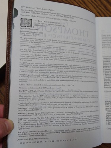 ESV Thompson Chain-Reference Bible Leathersoft Brown INDEXED Red letter TCR* - Picture 9 of 18
