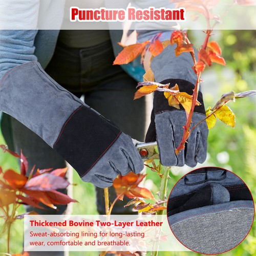 Gardening Gloves Rose Pruning Cactus Puncture Thorn Proof Leather Work Protector - Picture 4 of 11