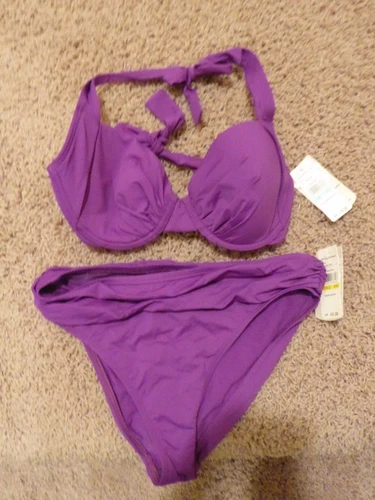 Tommy Bahama Women's Halter Bikini Top Pearl Purple Solids 36C AND Bottom - M
