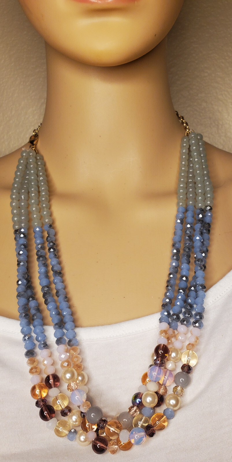 Signed - Talbots Multi Strand Blue Theme Glass & … - image 4