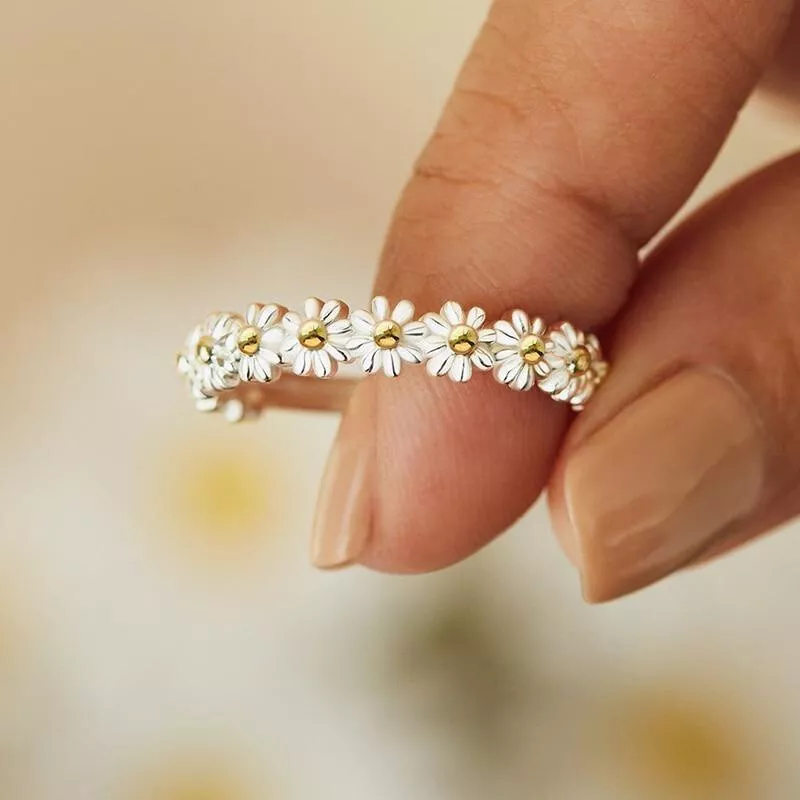 Cute Flower Two Tone 925 Silver Filled Ring Women Wedding Jewelry Gift Sz 6 10