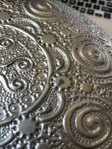 Ornate Oval Art Glass Bowl Turkish Topkapi Style Silver & Nude Bohemian - Picture 8 of 10