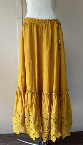 Falda Zimmermann Teddy Vieira Volantes Nueva con Etiquetas Midi/Maxi Mostaza Ramie Talla 2