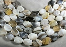 TRANSLUCENT BANDED AGATE 25X18MM OVAL BEADS 15.5" STR WHITE GRAY TAN