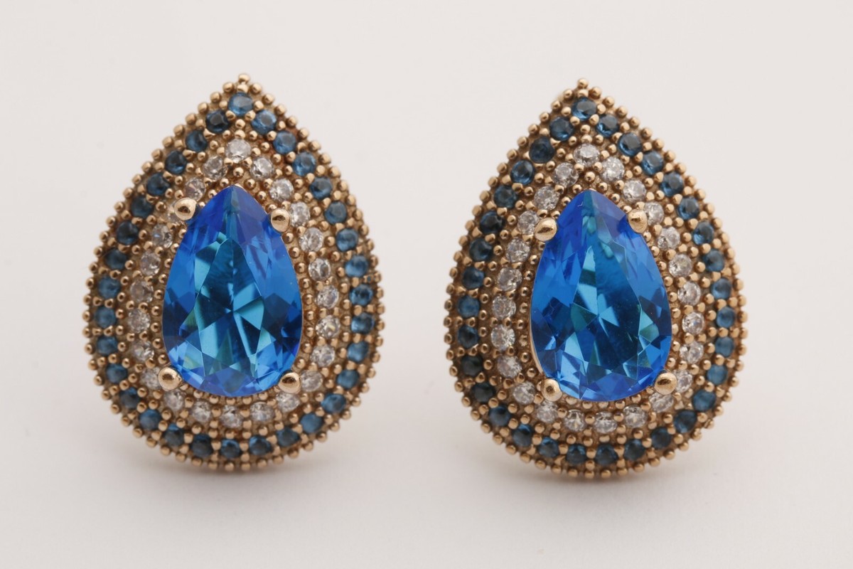 Turkish Jewelry Small Drop London Blue Topaz 925 Sterling Silver Stud  Earrings