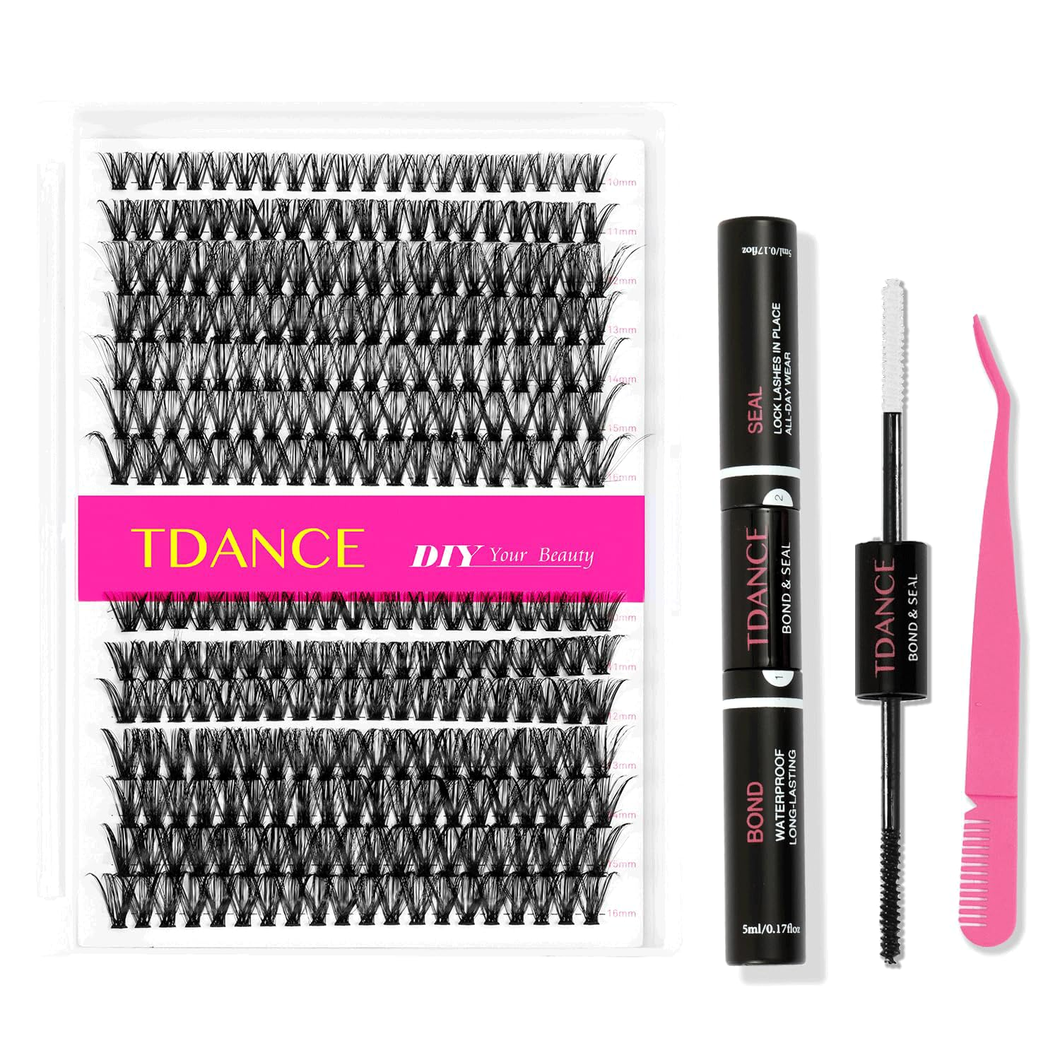 DIY Lash Extension Kit 280 PCS Cluster Lashes Kit with D Curl, 10-16Mm Mix Lash