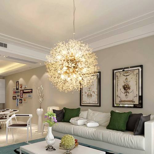 Nordic Dandelion Flower Gold Chrome Crystal Chandelier Pendant Light Lamp Bulbs - Picture 4 of 16